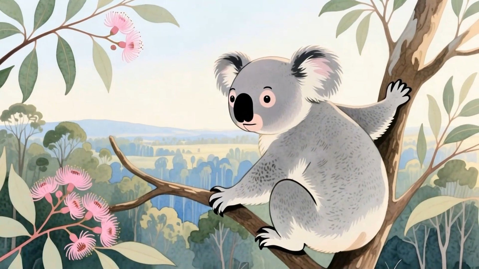 A koala resting high in a gum tree