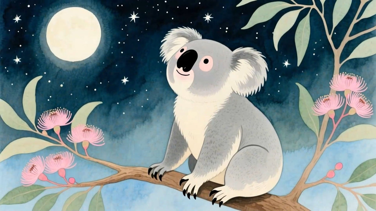 A koala in a gum tree under the full moon
