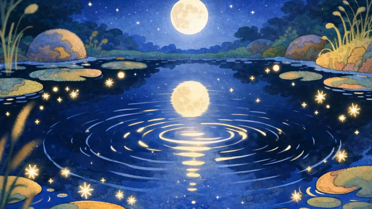 A duck on a starlit pond